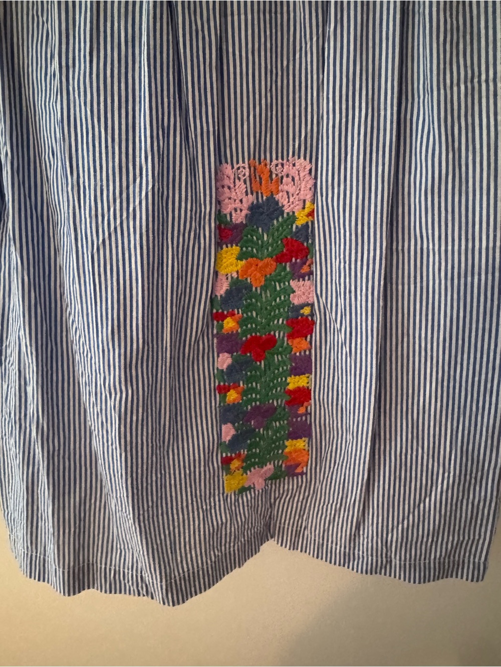 J.Marie Blue Striped Floral Mexican Embroidered Sleeveless Top - Picture 8 of 10